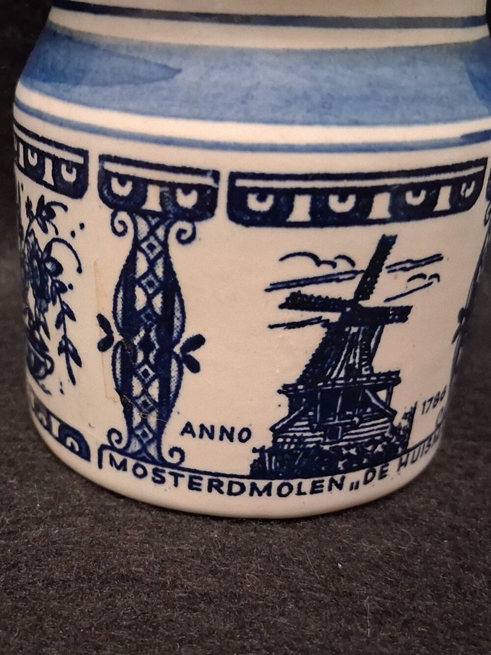 Vintage Delft Blue Zaanse Mosterd Jar - Windmill "De Huisman" with Cork Lid - Picture 6 of 10